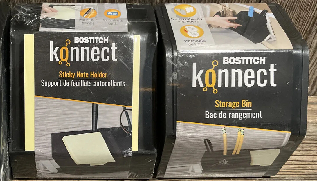 BOSTITCH KONNECT 2 Piece Set-Sticky Note Holder-Storage Bin- Black