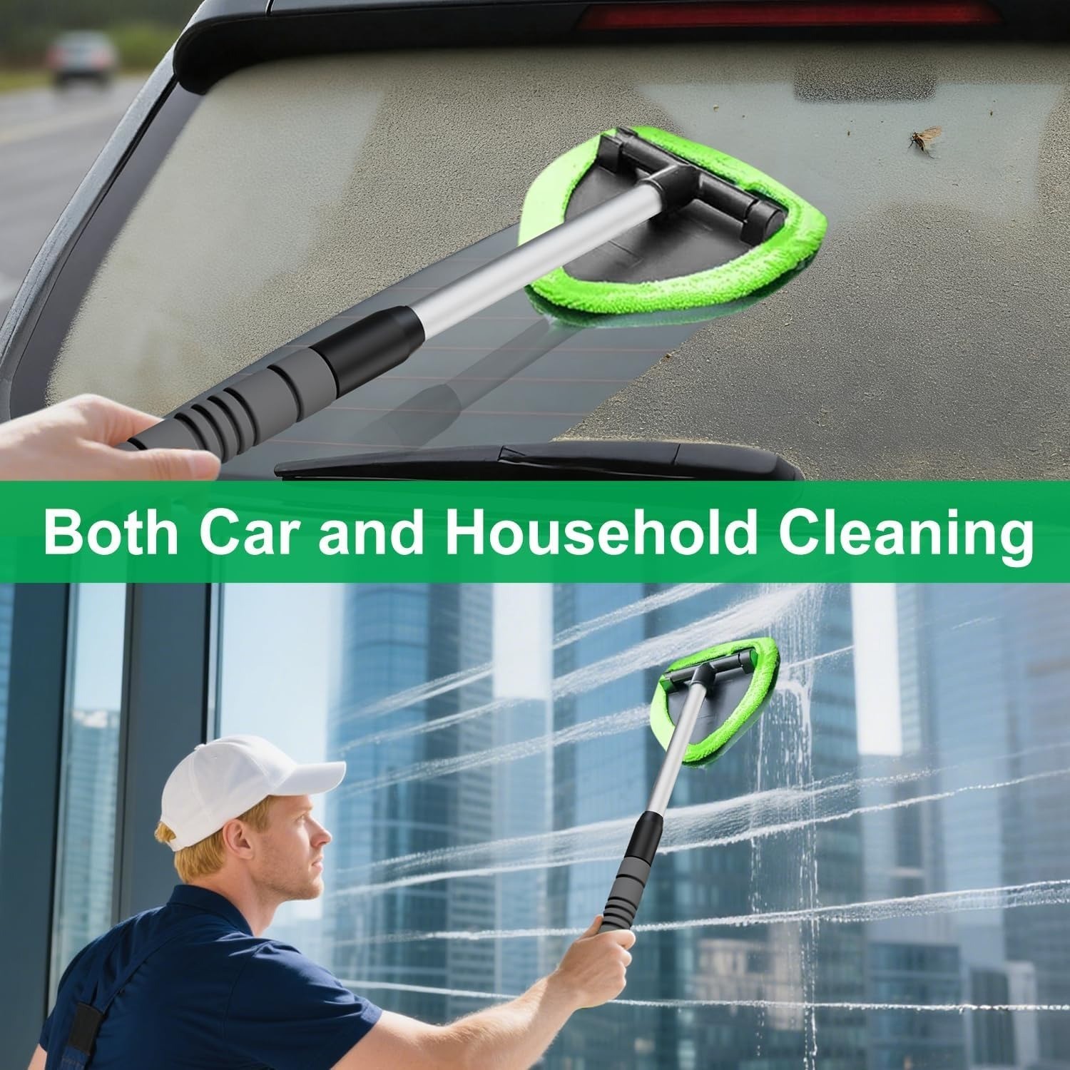 2 Pack Window Windshield Cleaning Tool Microfiber Car Wiper Cleaner Glass Brush
