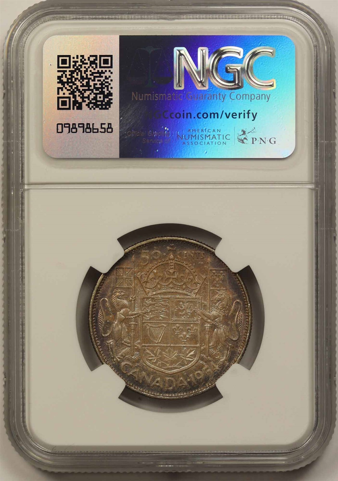 1954 Canada 50C NGC MS 64 (Toned) Silver Half Dollar