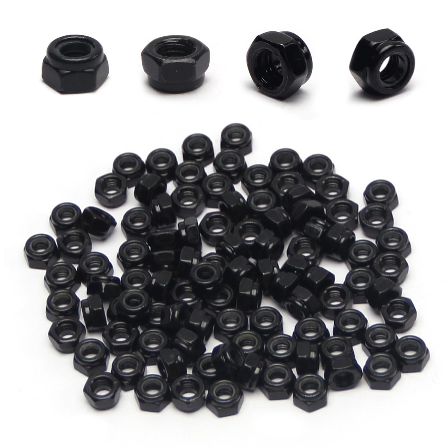 M4 Locknuts 100PCS Metric Nylon Inserted Hex Lock Nuts (100PCS), Black