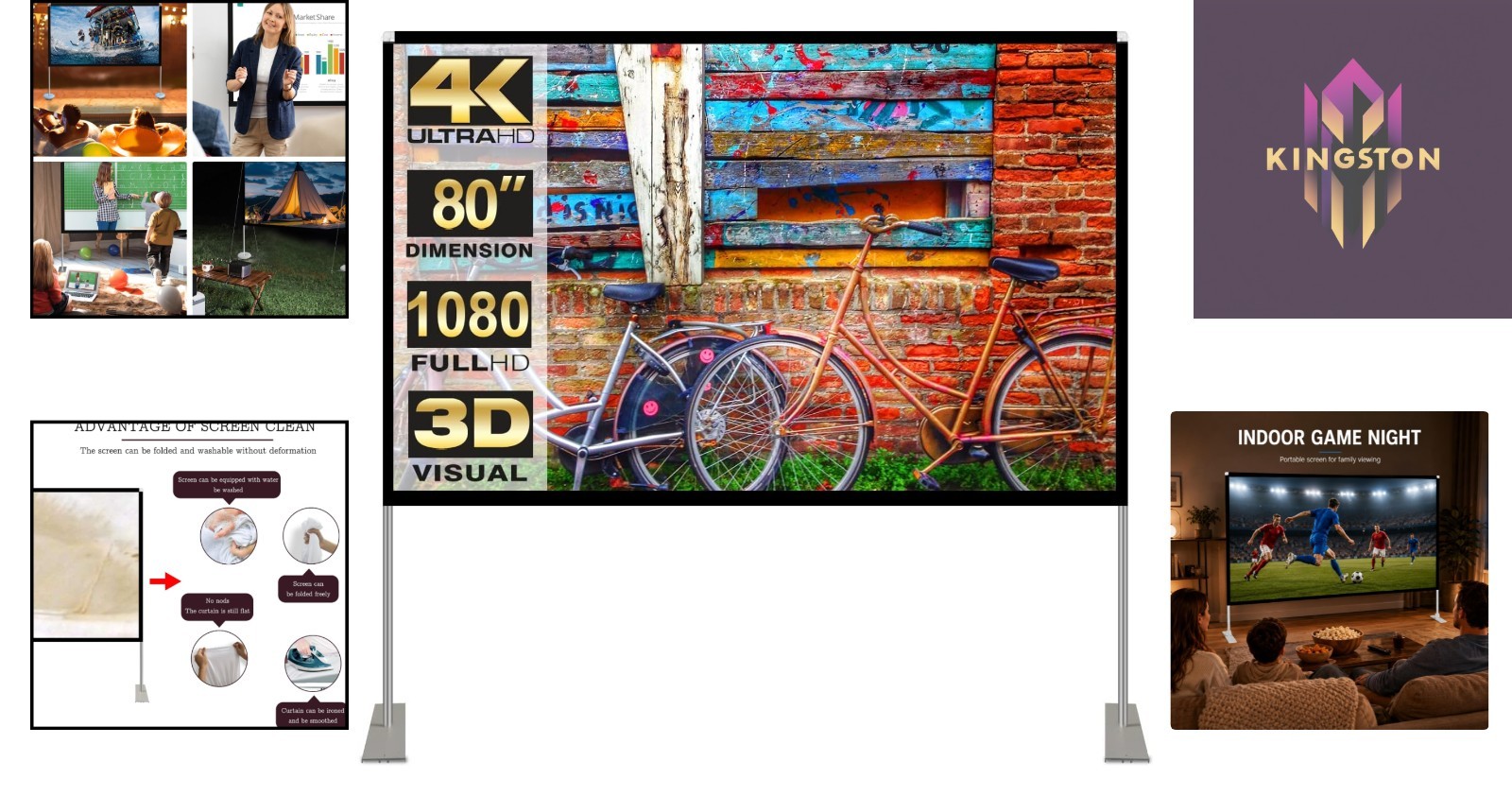 80 Inch Portable 4K HD Projector Screen - Ultimate Outdoor Cinema Experience