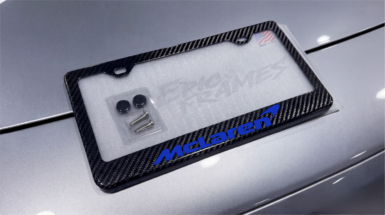 Dark Blue McLaren License Plate Frame Racing Style 3K Real Carbon Fiber