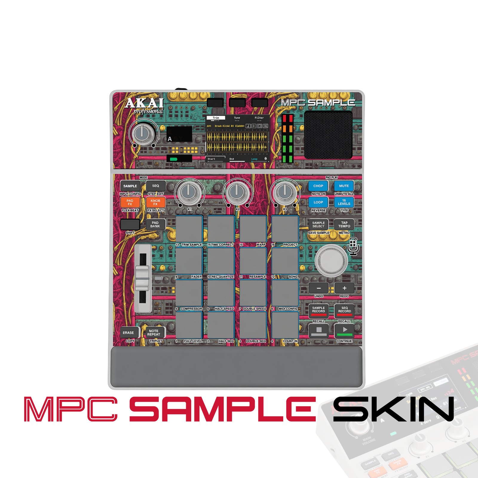 Akai MPC Sample Skin / magenta tangle gold