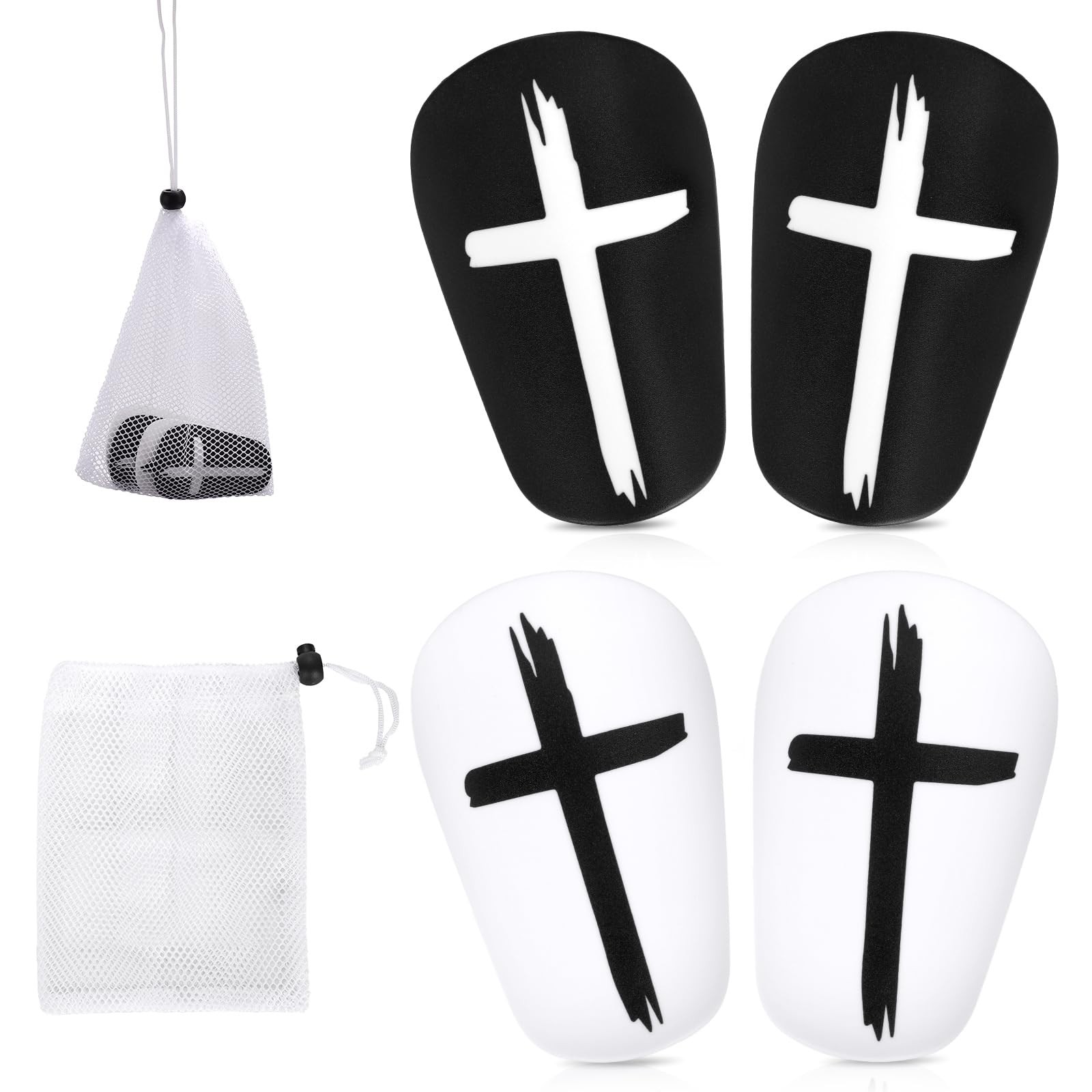 2 Pairs Soccer Shin Guards, 3.15x1.97 Inch Black & White Cross Protective Soccer