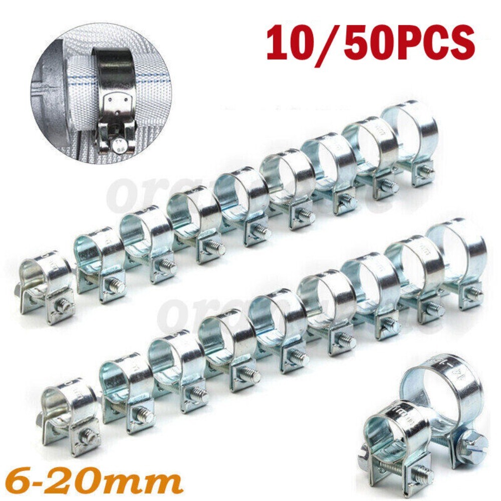 50PCS Auto Fuel Injection Gas Line Hose Clamps Clip Pipe Clamp steel 6mm-20mm