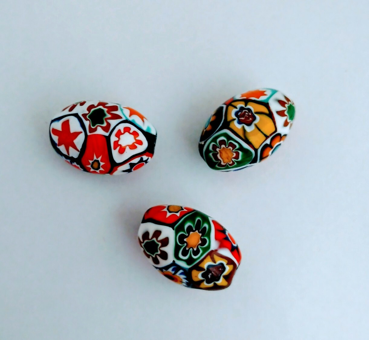 3 Rare Vintage Oval Millefiori Murano Lampwork Beads 20x13mm