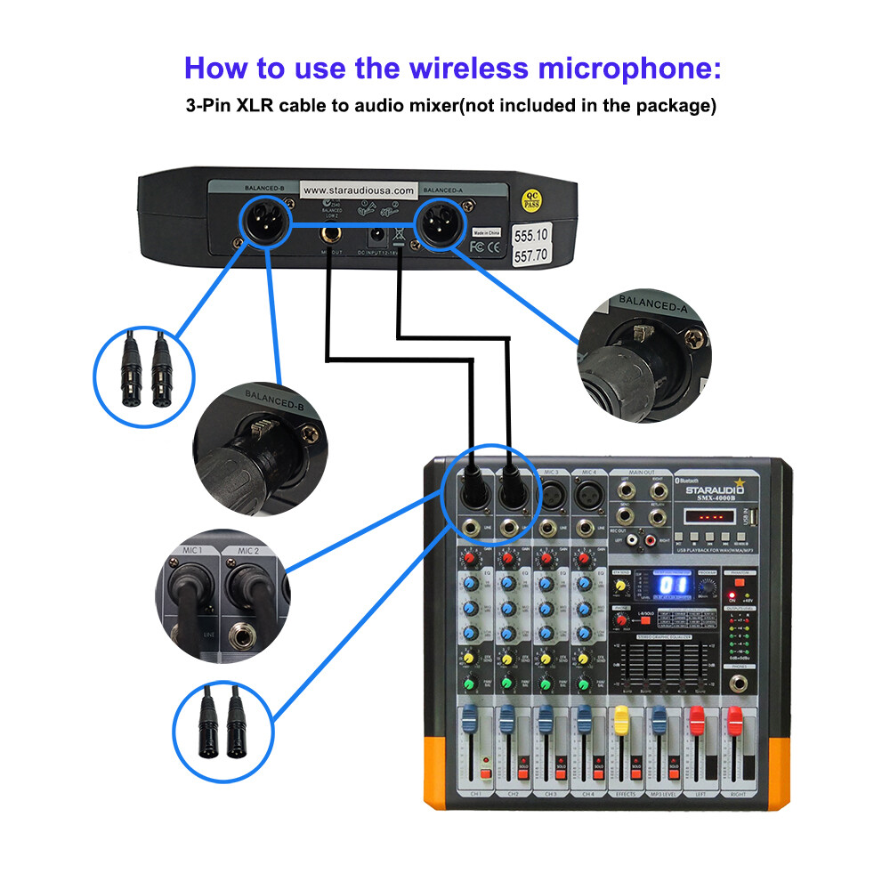 Wireless UHF Microphone Dual Channel Headset Lavalier Lapel Microphone Audio Mic