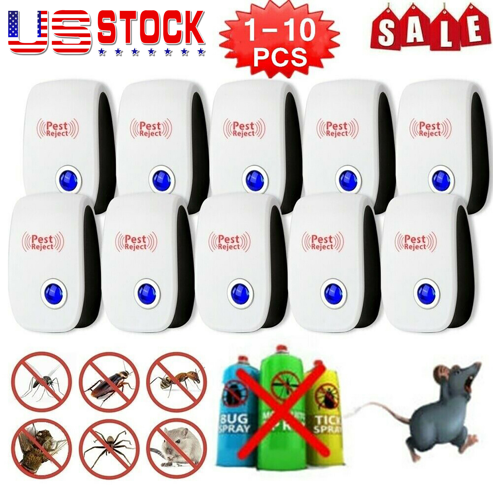 10PCS Ultrasonic Pest Reject Home Control Electronic Repellent Rat Mice Repeller