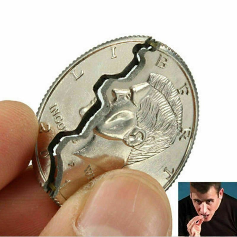 Creative Mouth Close-Up Magic Bite Out Quarter Magic Trick & Restored Half