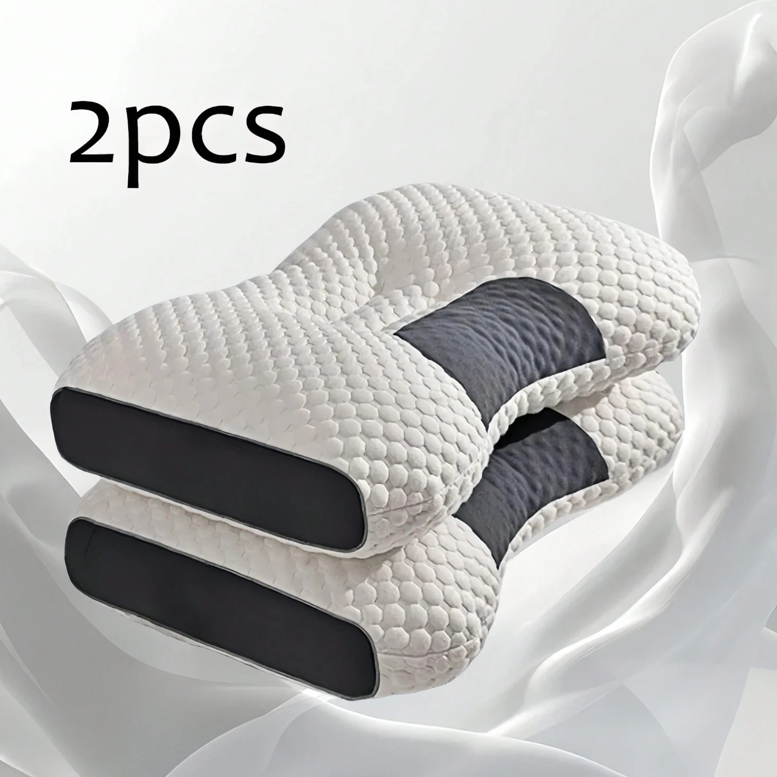 2PCS Ergonomic Neck Pillow Orthopedic Contour Bed Pillows Removable Cover