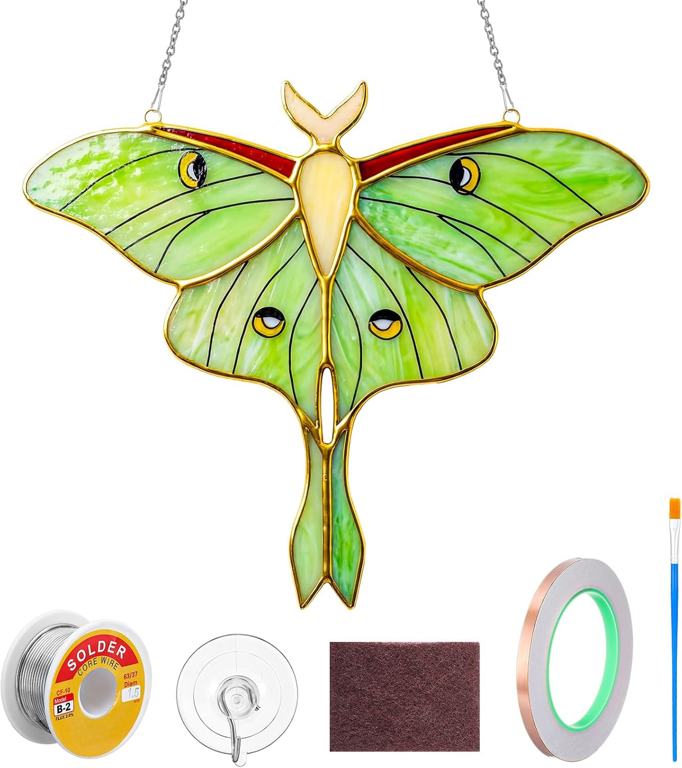 1 Set Green Luna Moth Pre Cut Stained Glass Kit for Adult Beginner Made Easy Sta