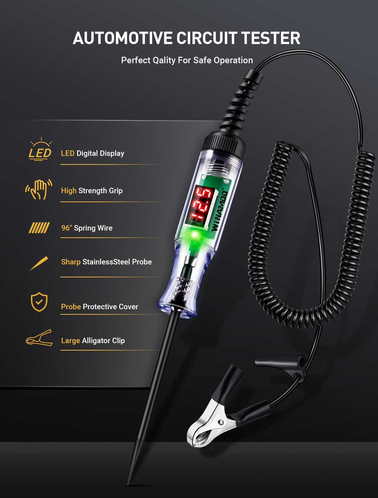 Winamoo Automotive Test Light 3-48V Led Digital Voltage Display Auto Circuit