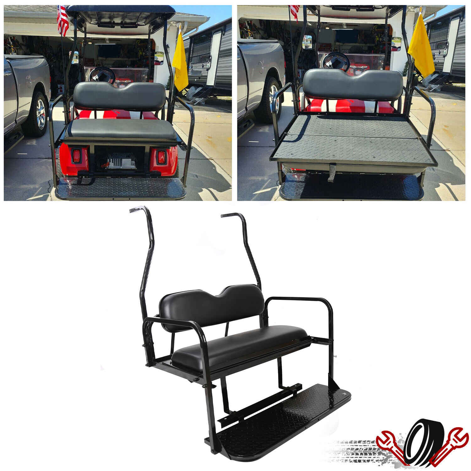 Flip Folding Rear Seat Kit Back Seat For 2000.5-Up Club Car DS Golf Cart 400lbs
