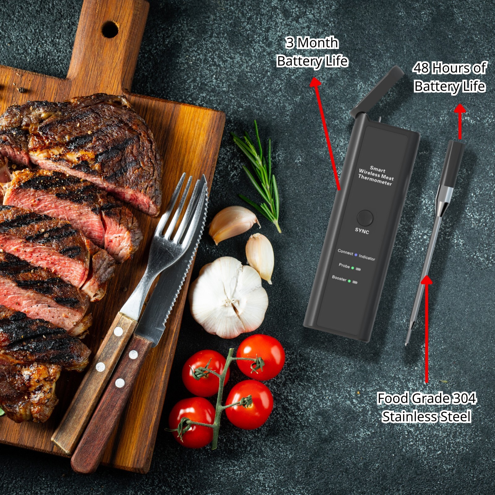 Smart Wireless Meat Thermometer - Long Range Thermometer with Bluetooth BBQ-Oven