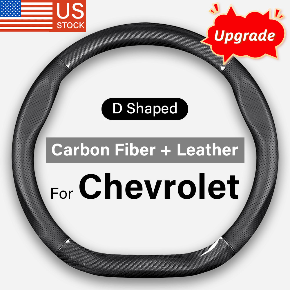 15'' Flat Bottom Car Steering Wheel Cover Leather For Chevrolet Camaro 2016-2021