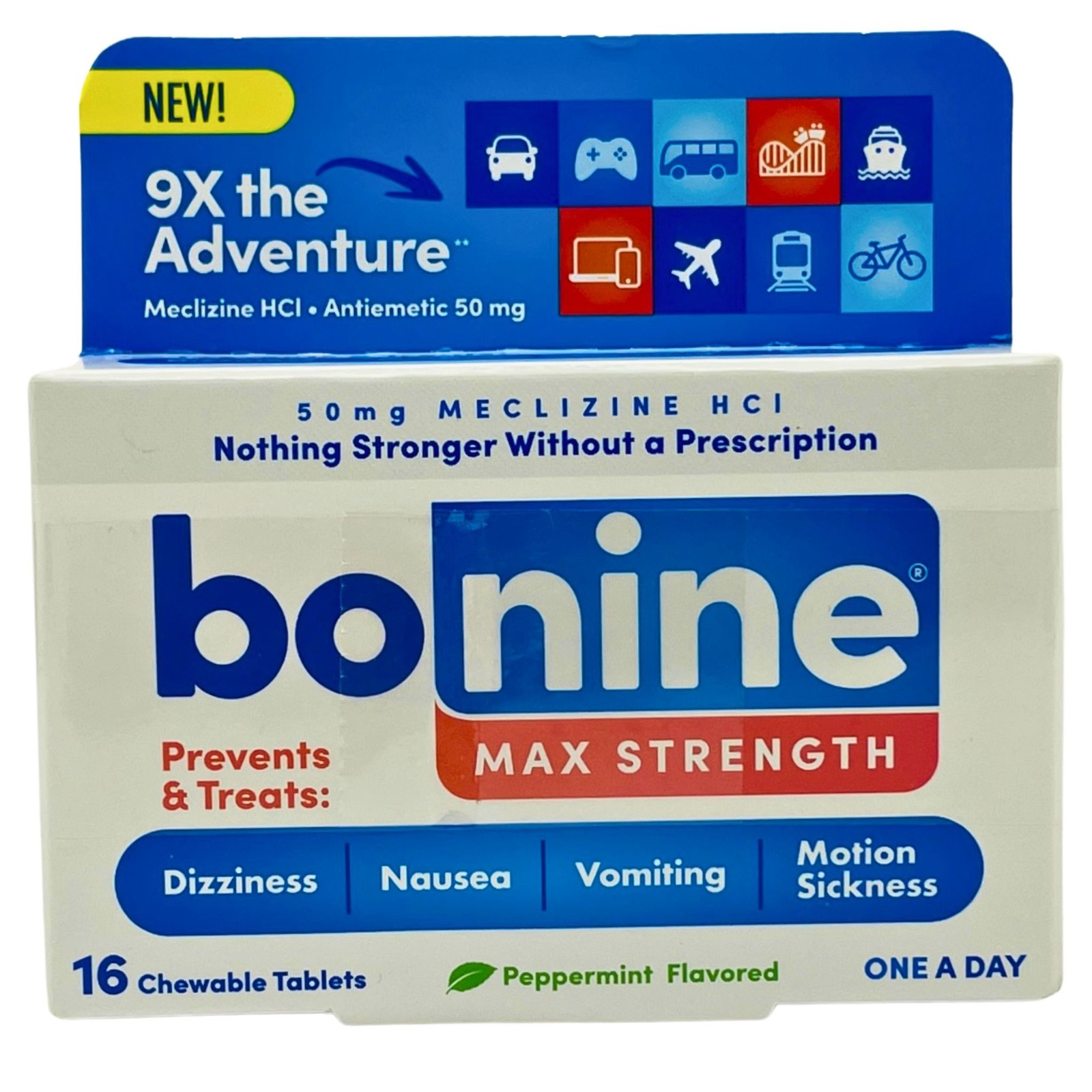 Bonine Max Strength 50mg 16 Chewable Tablets Peppermint – Exp APR/2026