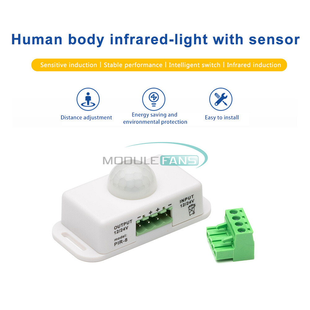 DC 12V-24V 8A/6A Automatic Adjustable Infrared PIR Motion Sensor Switch Module