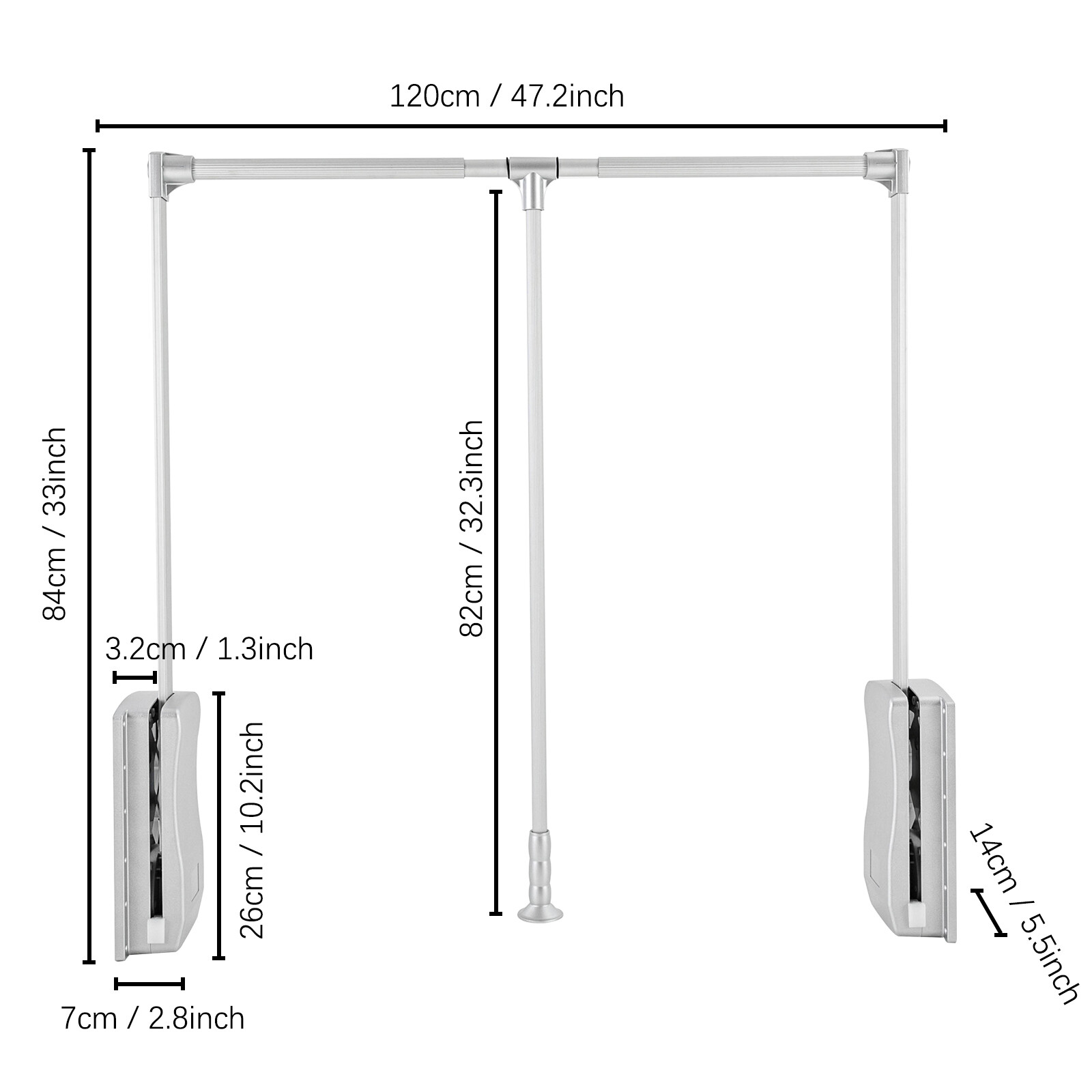 35-47 Inch Adjustable Closet Rod Closet Mounted Hanger Wall Mounted Hanging Rod