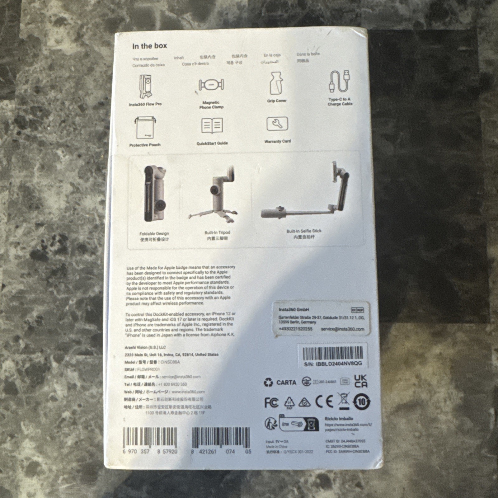Insta360 Flow Pro AI-Powered Smartphone Gimbal Stabilizer - Stone Grey -PRISTINE