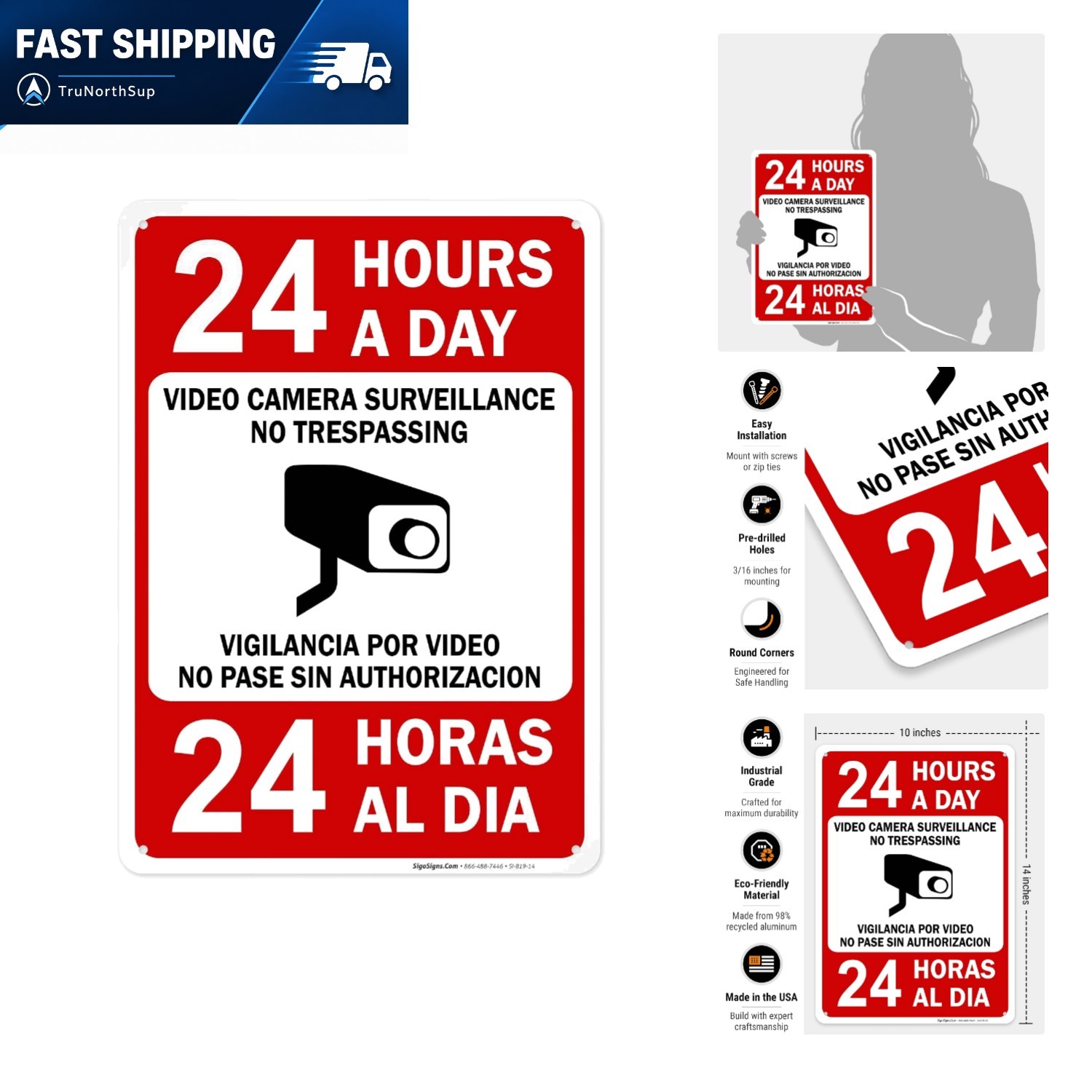 Bilingual No Trespassing Sign 10x14 Aluminum Rust Free Fade Resistant Outdoor...