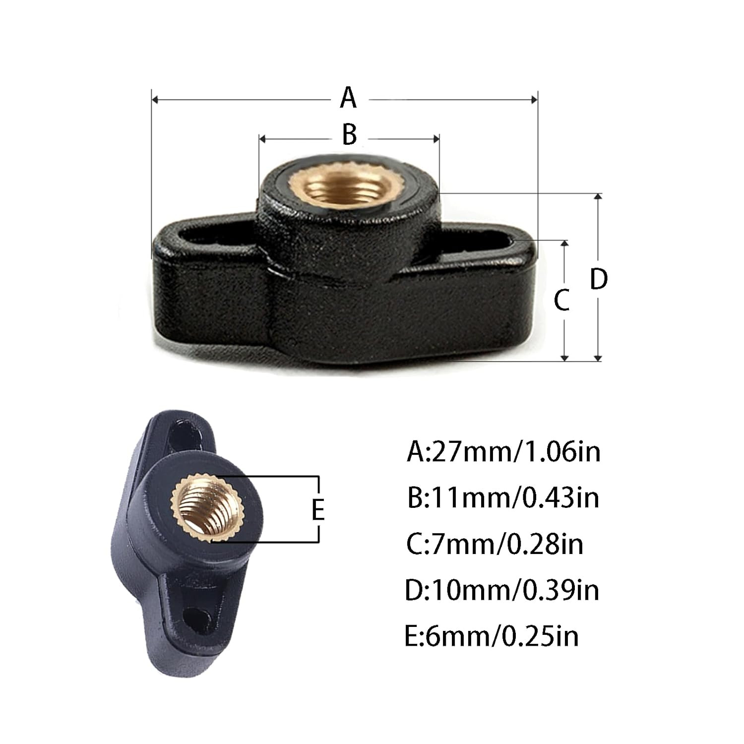 10PCS 1/4" Wing Knobs through Hole T Knobs Hand Screw Nut T-Plastic Handle Nut,T