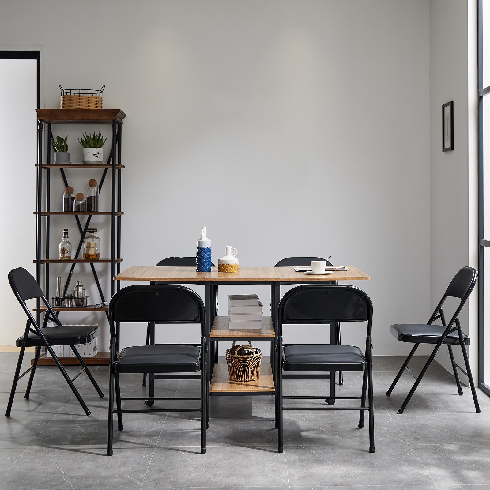 4pcs Elegant Foldable Iron & PVC Chairs for Convention & Exhibition Black