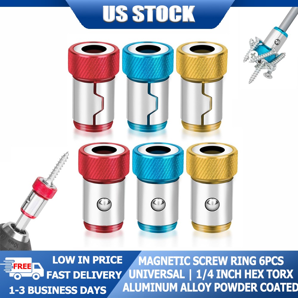 6PCS 1/4" Inner Diameter Magnetic Screw Ring For Power Screwdriver Bits