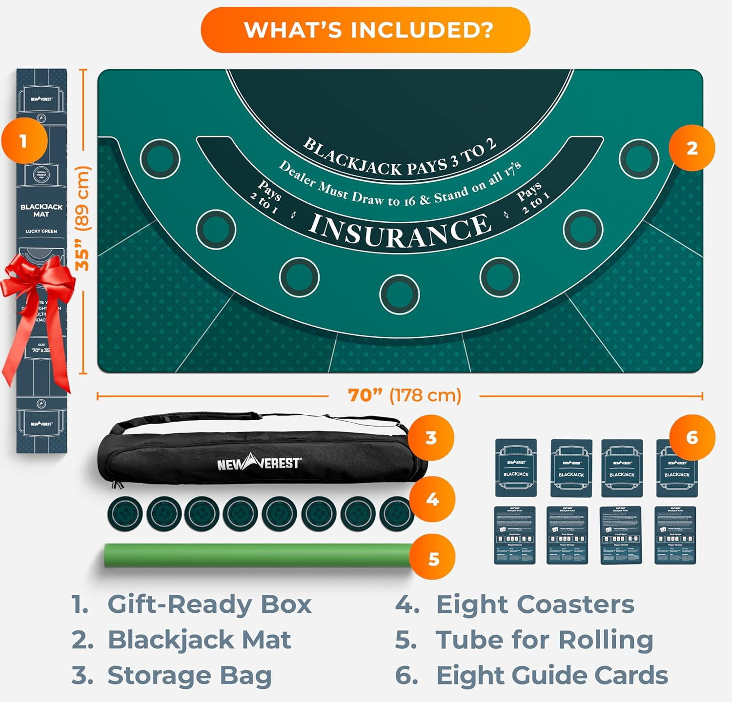 Blackjack Mat 70" X 35", Blackjack Table Top for Home Game Nights with Friends |