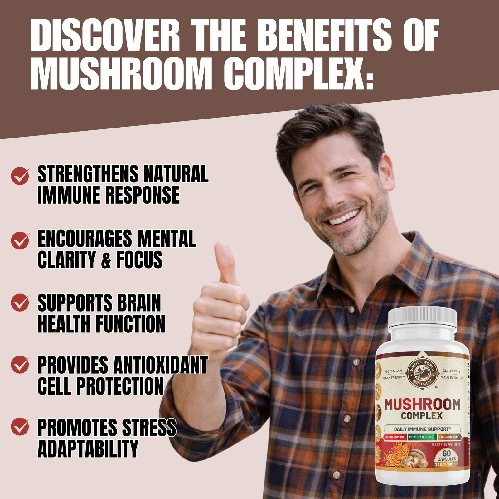 Mushroom Complex Supplement. USA Made.