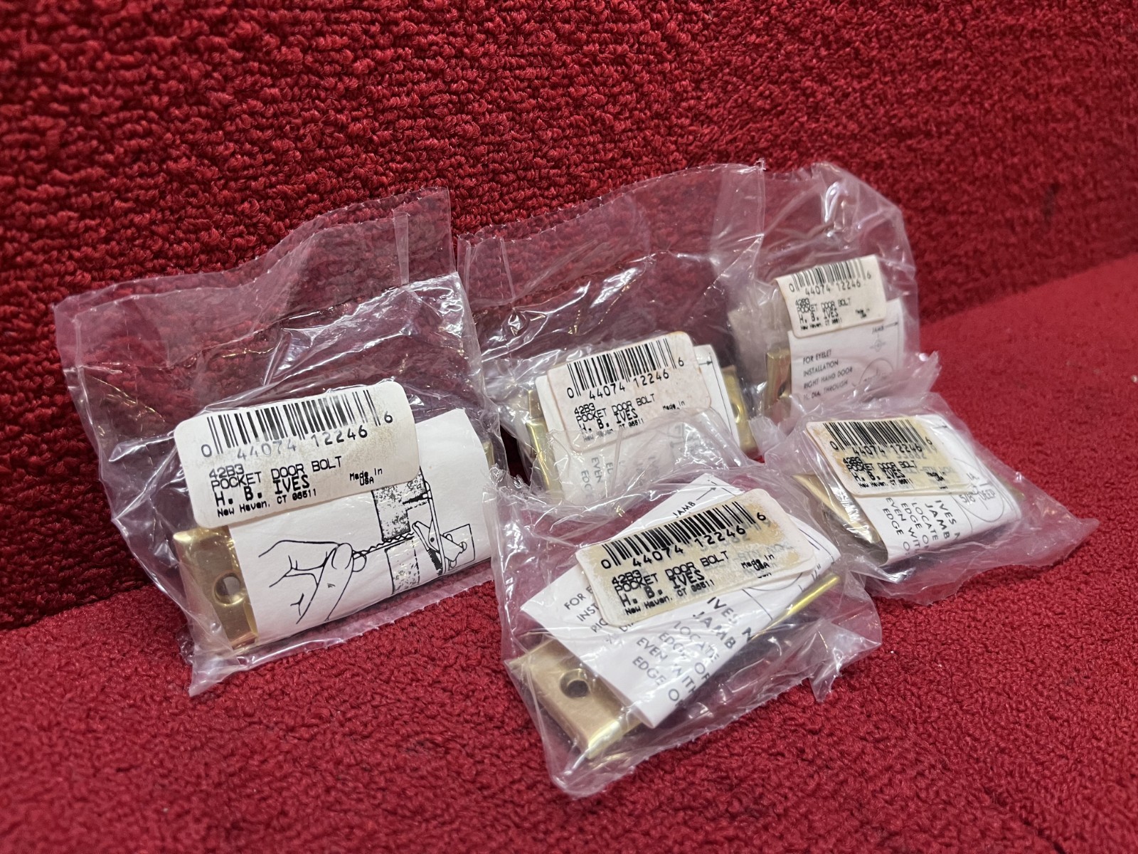 Open Box Lot of 5 Ives Pocket Sliding Door Bolt Brass #42B3 Good Condition