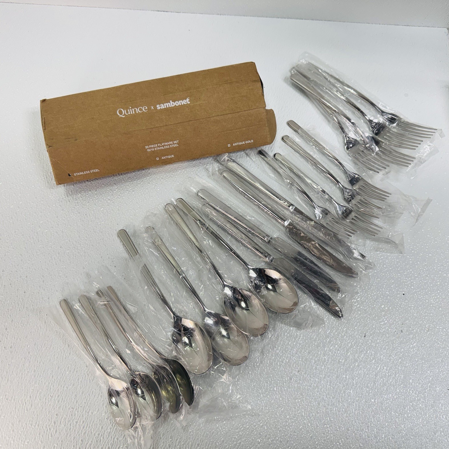 Quince x Sambonet Gia Minimalist 20 Piece Polished Stainless Steel Flatware Set