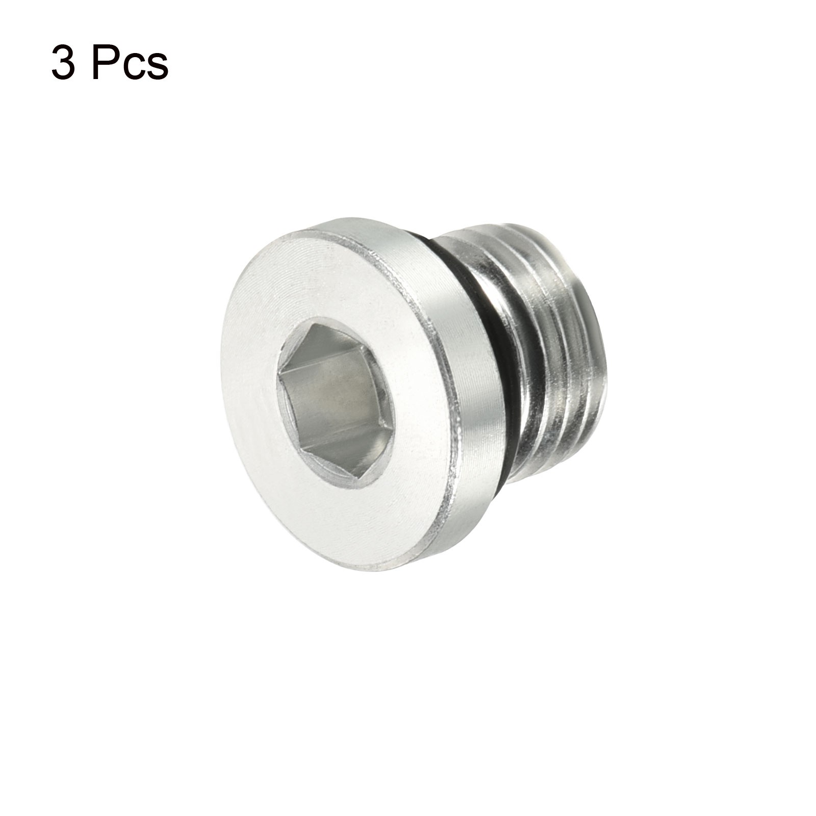 3/8-24UNF Hex Head Pipe Fitting Plug, 3 Pack Male Thread 45# Steel Plug