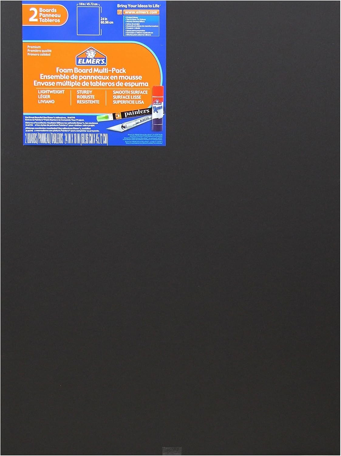 Foam Board Multi-Pack, 18 x 24 Inches, 3/16 Inch Thickness, Black, 2 Pack