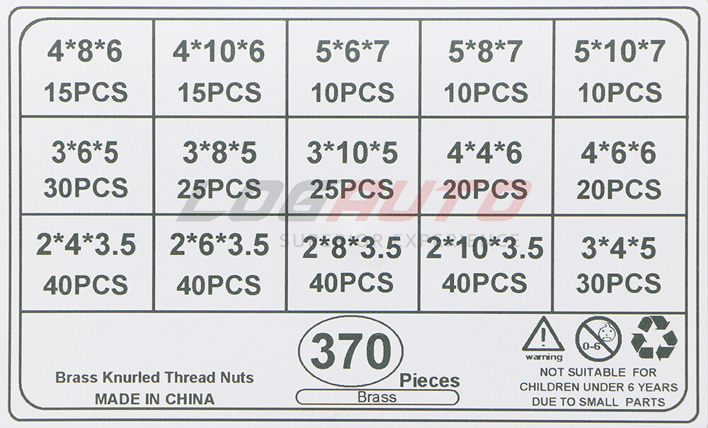370Pcs Female Thread Solid Brass Knurled Nuts Threaded Insert Embedment M2-M5