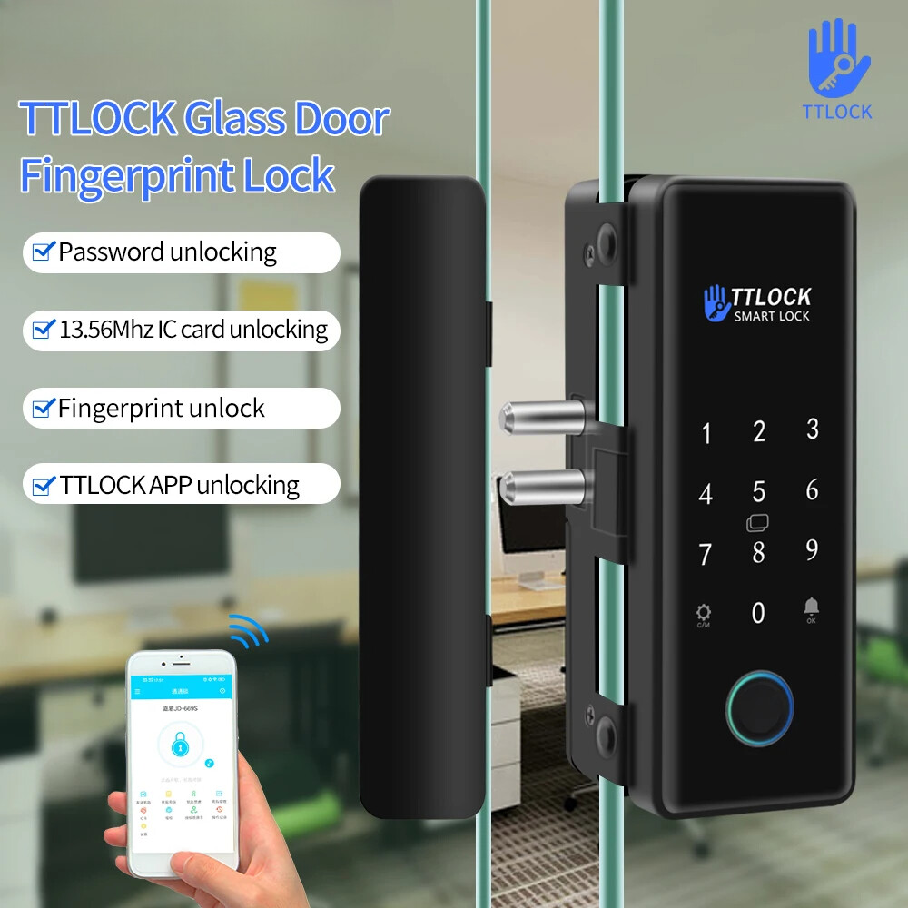 Bluetooth Unlock Control Smart Glass Door Lock Electronic Biometric Fingerprint