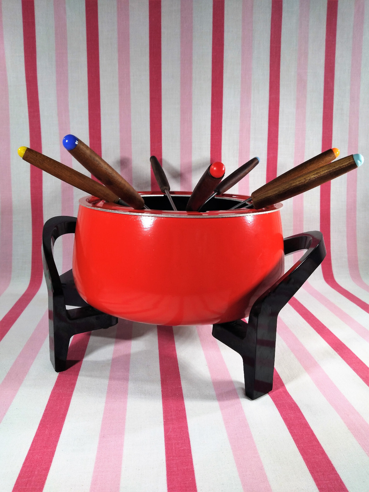 Swanky MoD West Bend Electric 1970's Poppy Red 11pc Fondue Pot Model 88502
