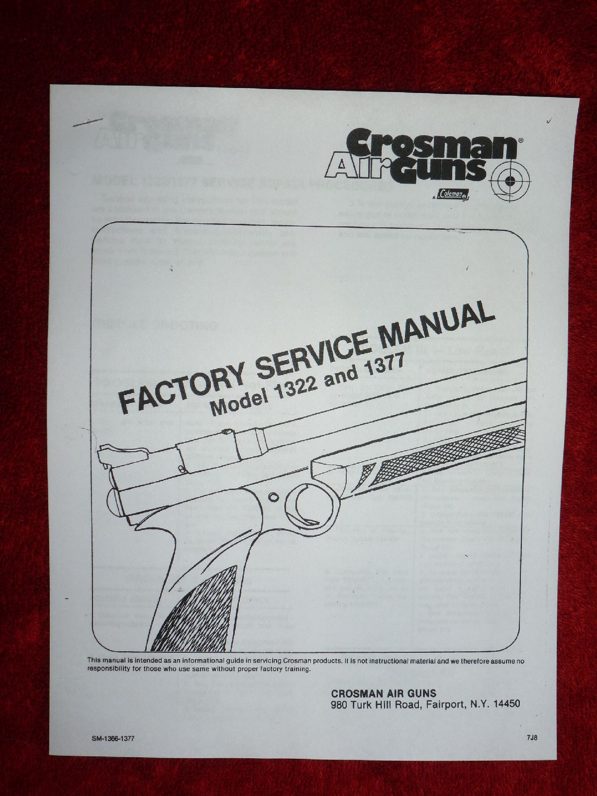 Crosman 1322 1377 Factory Service Manual + Exploded View with Guide