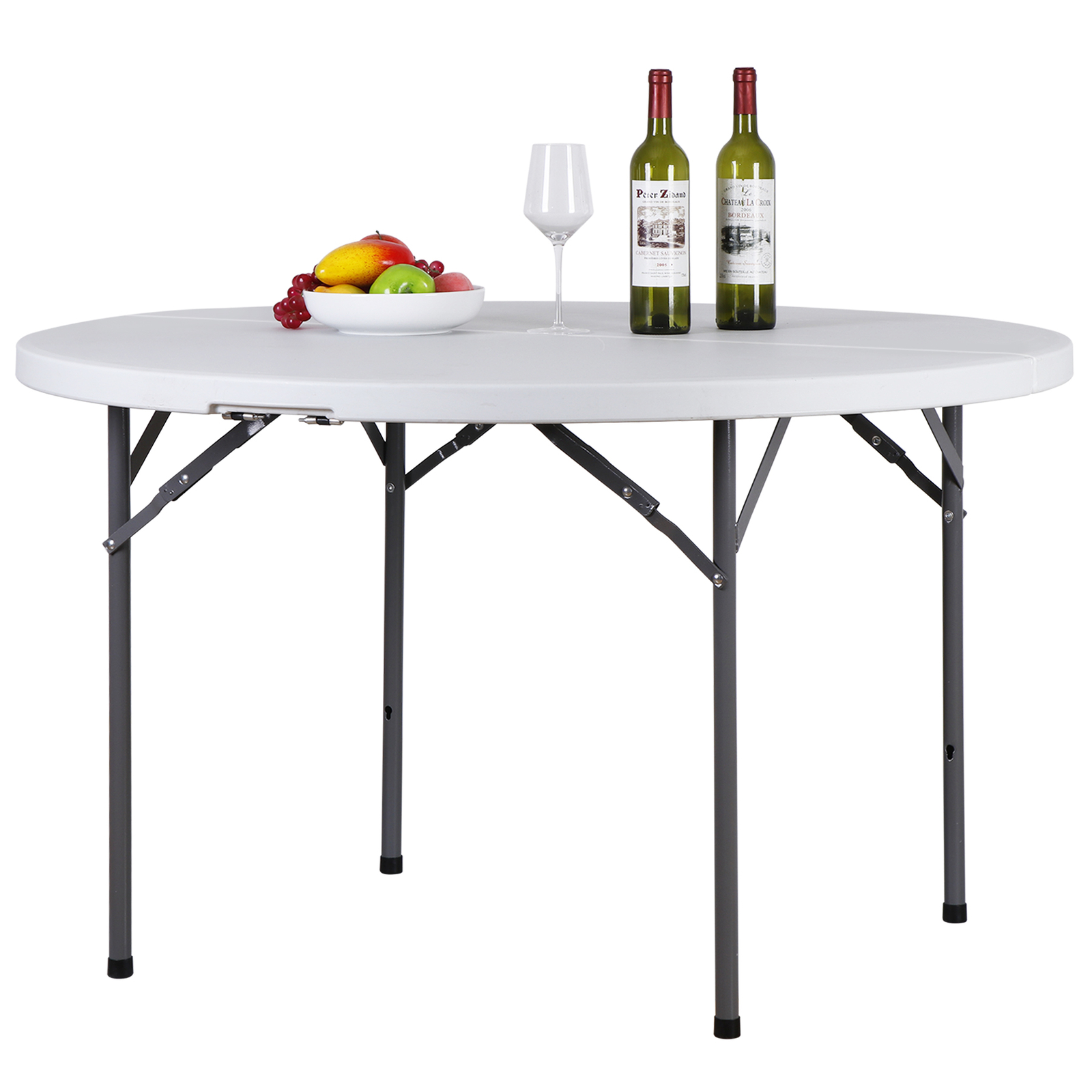 2PCS 4' Round Bi-Folding Camping Table Plastic Dining Card Table Kitchen Outdoor