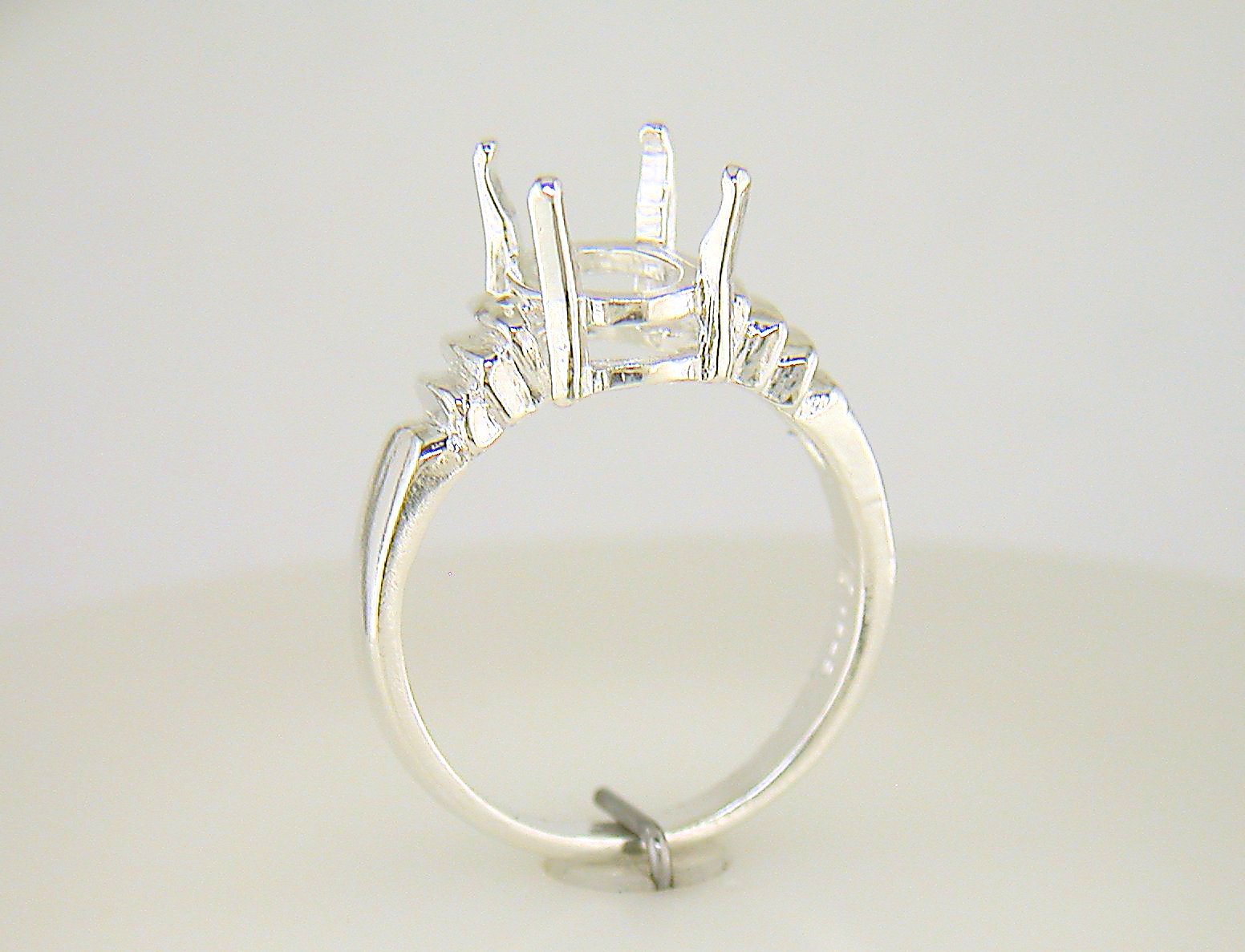 Tri-Slash Oval Solitaire Ring Setting Sterling Silver