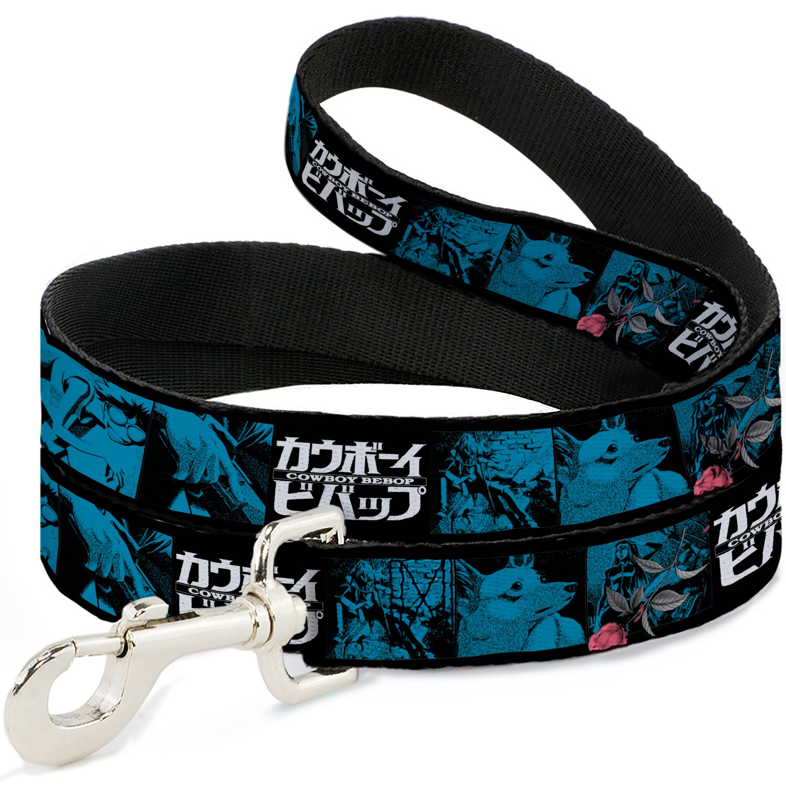 Dog Leash COWBOY BEBOP Title Logo and Character Blocks Black/Blues WIDE 1.5"