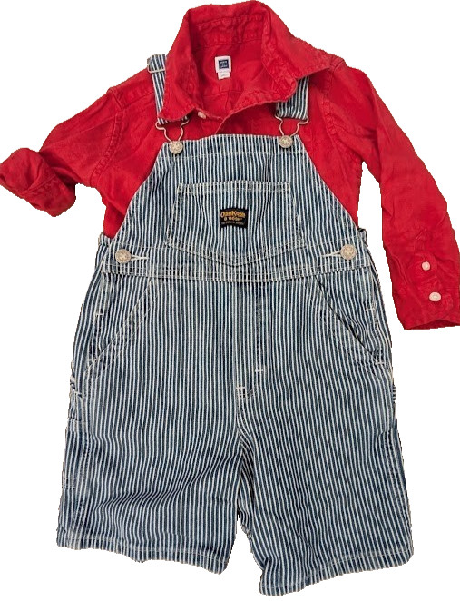 Vtg OshKosh B’gosh Vestbak Overalls 4/4T Blue White Stripe Janie & Jack  shirt