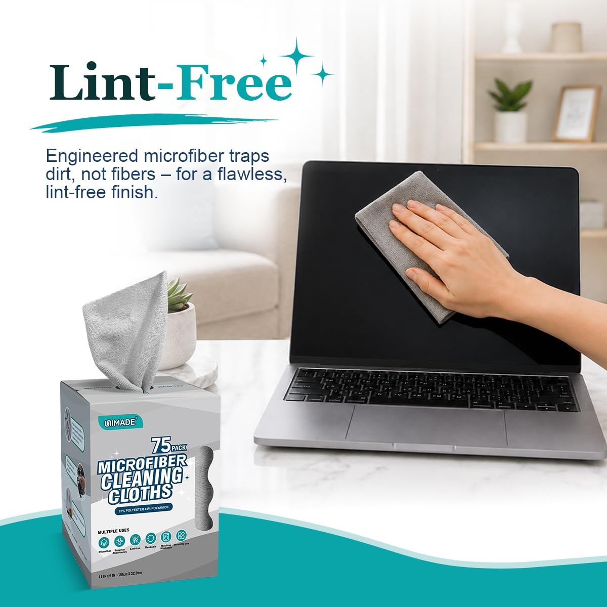 UNIMADE Microfiber Cleaning Cloth, 75 Sheets Towels 75 Pack, Grey