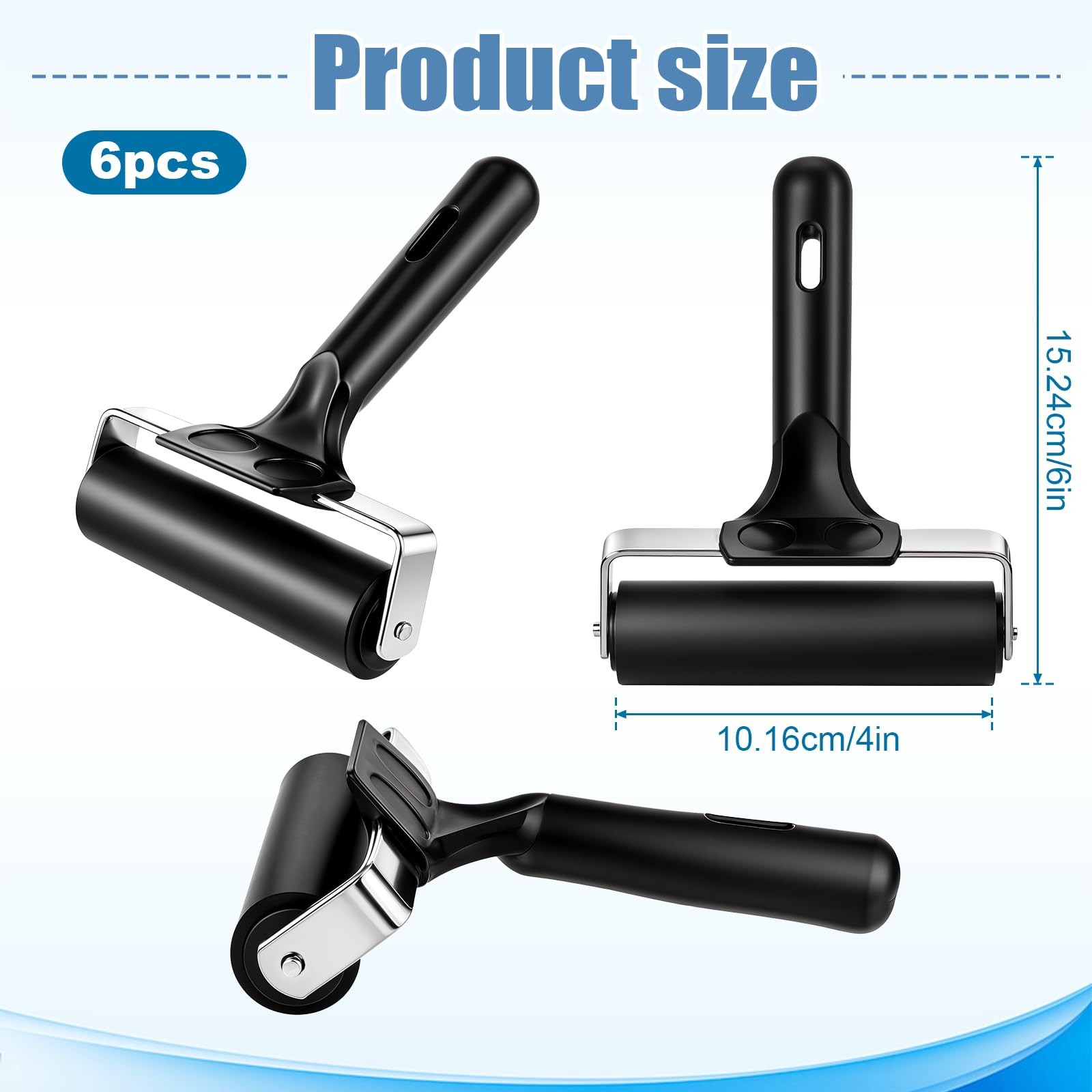 6 Pcs 4 Inches Rubber Roller, Brayer Roller Printmaking Brayer Black for Gluing