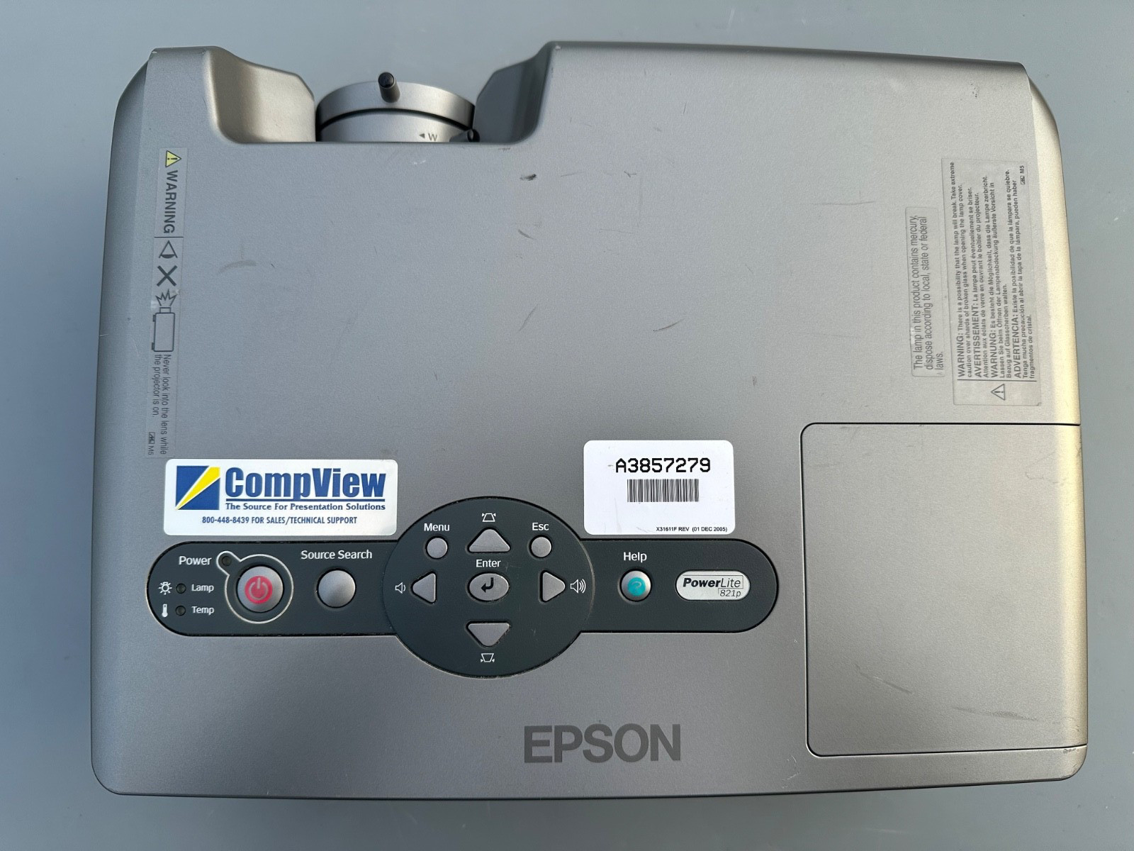 Epson EMP-821 PowerLite 821P LCD Projector, FOR PARTS OR REPAIR Tested for POWER