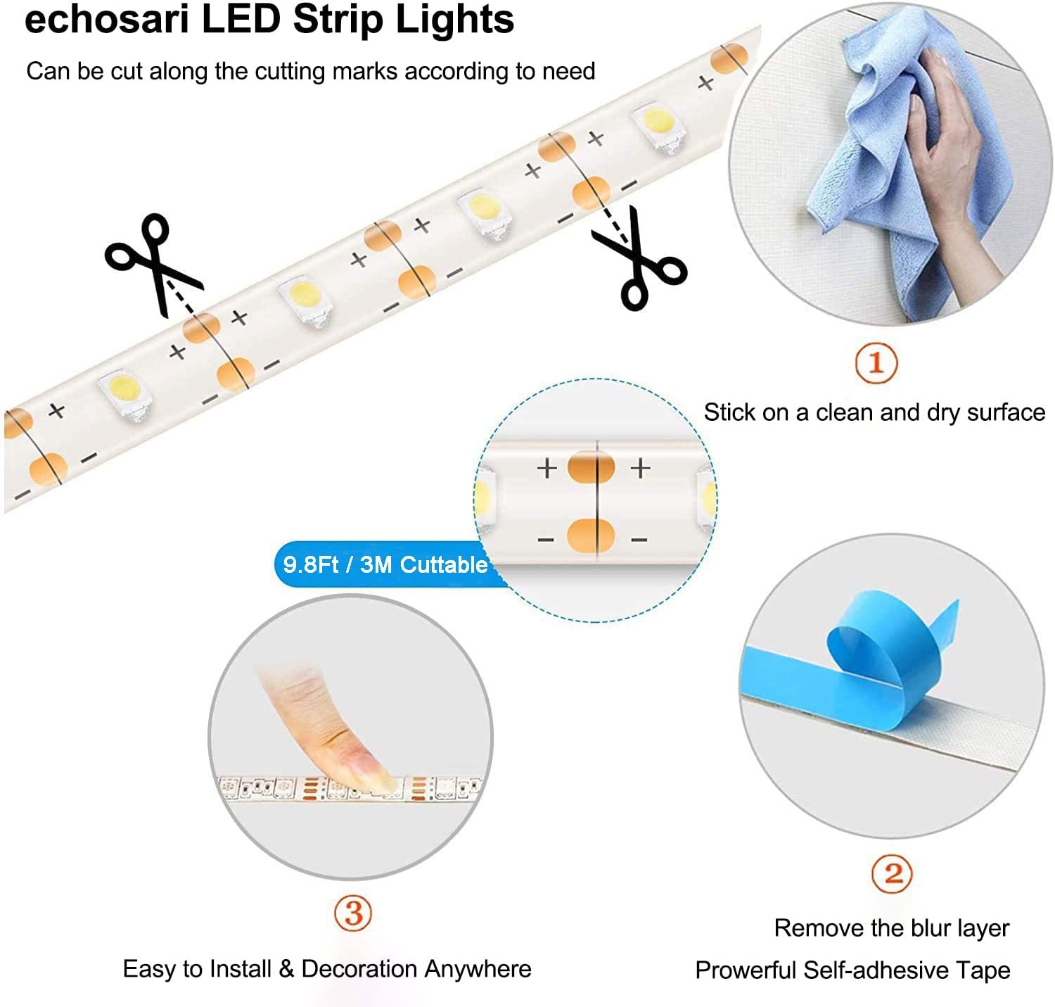 Battery Operated Led Strip Lights White with Remote 8 Modes Dimmable Timer S