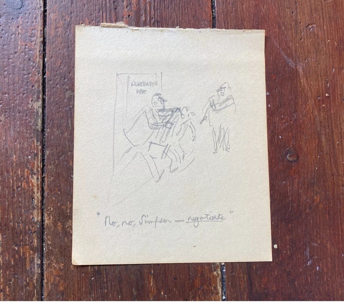 No Simpson, Negotiate Double Sided A.E Beard AE Beard Original Sketch Drawing
