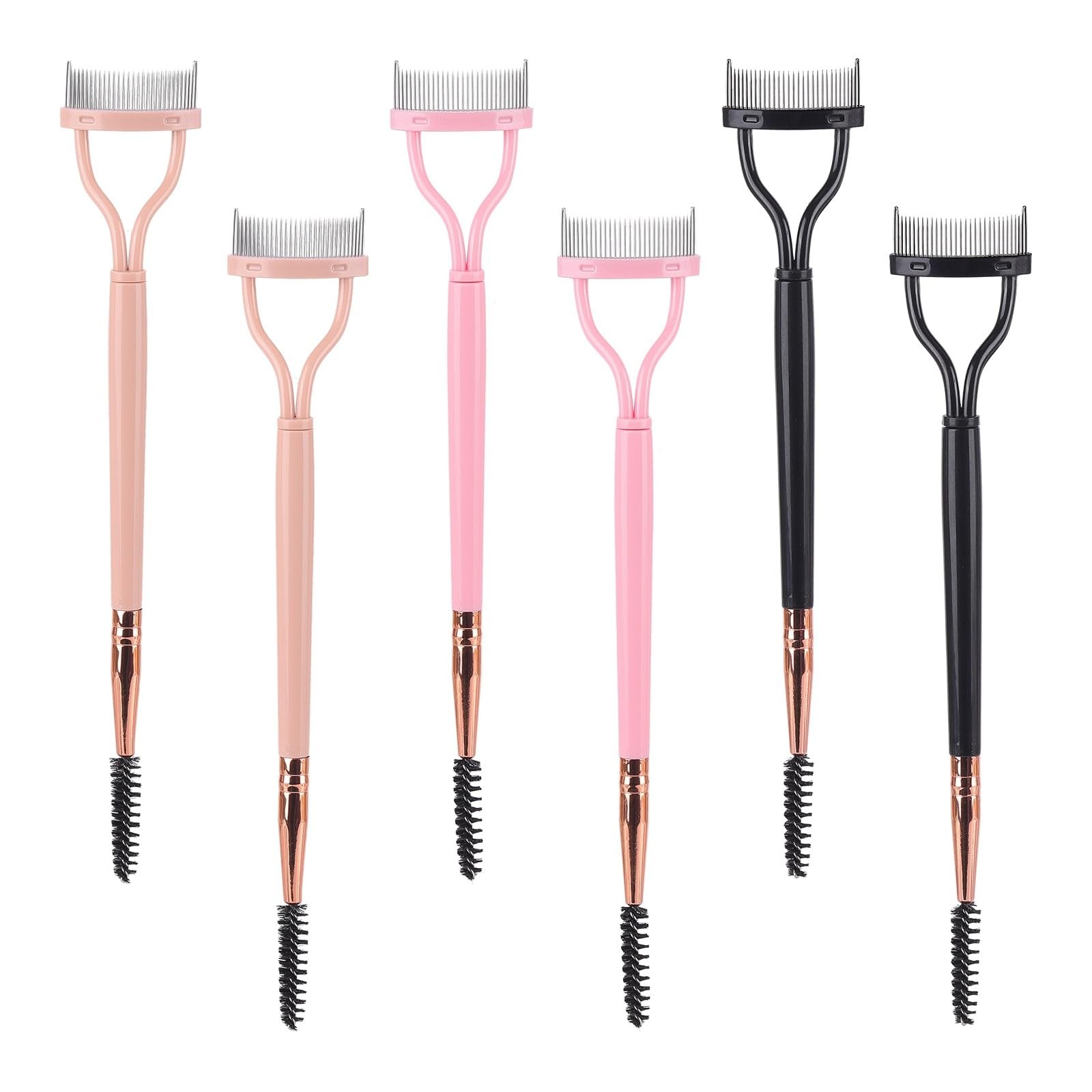 6 PCS Black Pink Eyelash Separator Comb Spoolie Brush Dual Head Lash Tool
