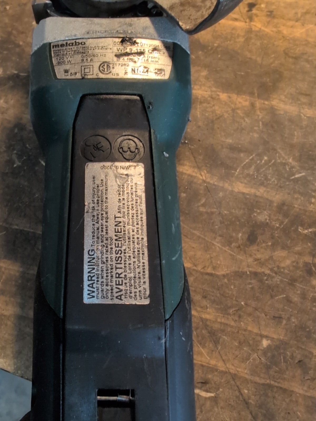 Metabo WP 8-115 QuickProtect 4 1/2" Non-Locking Paddle Switch Angle Grinder