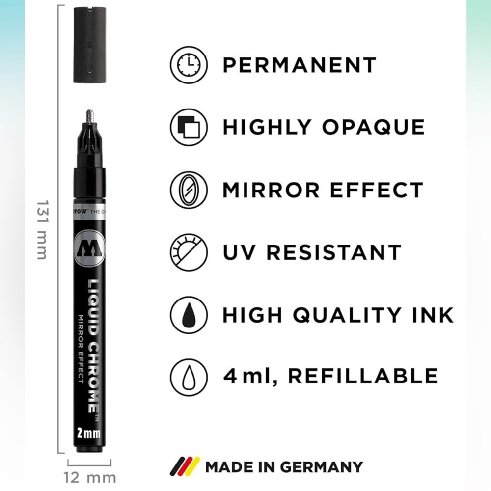 Molotow Liquid Chrome Marker, 2 mm, with Special Ink Mirror Effect. 3 pack. NIB!