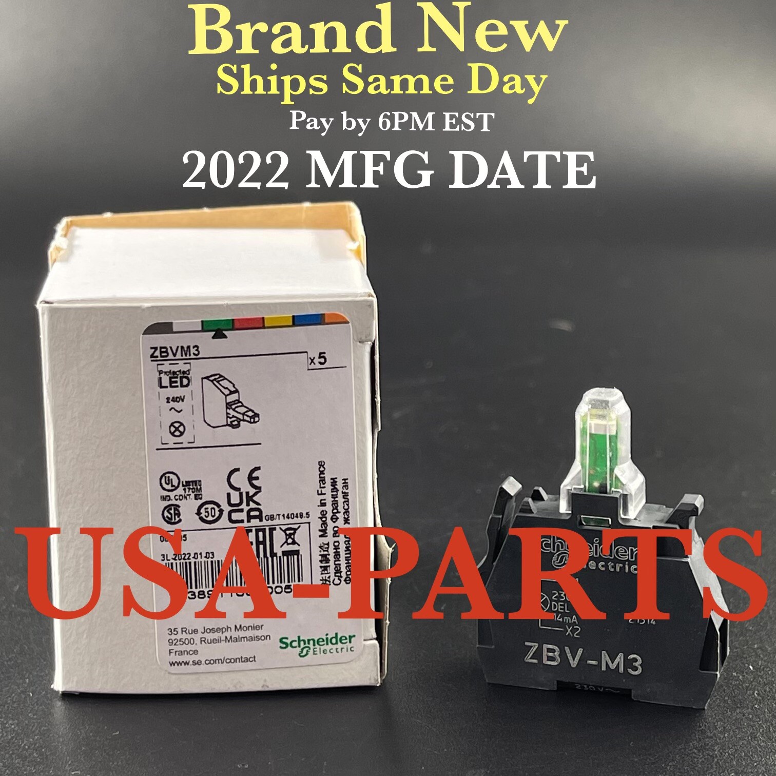 New SCHNEIDER ELECTRIC ZBVM3 ZBV-M3 LIGHT LED GREEN*Free Same Day Shipping